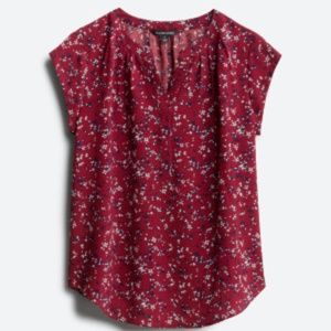 41 HAWTHORN  Morey Split Neck Short Sleeve Blouse XL in Burgundy